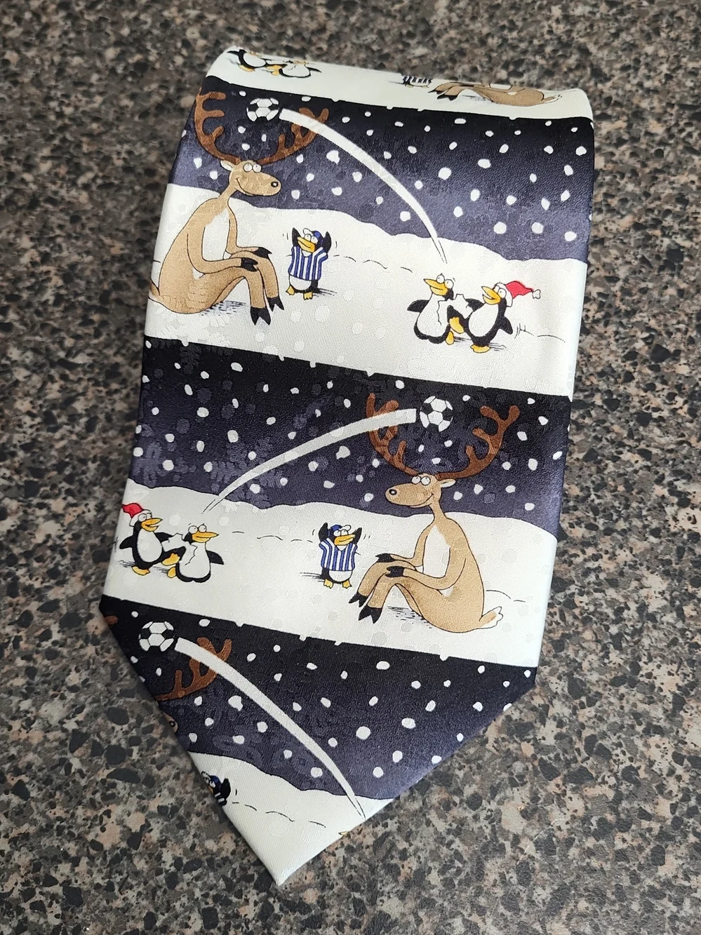 John Ashford Black Striped Christmas Holiday Reindeer Soccer Men's Neck Tie